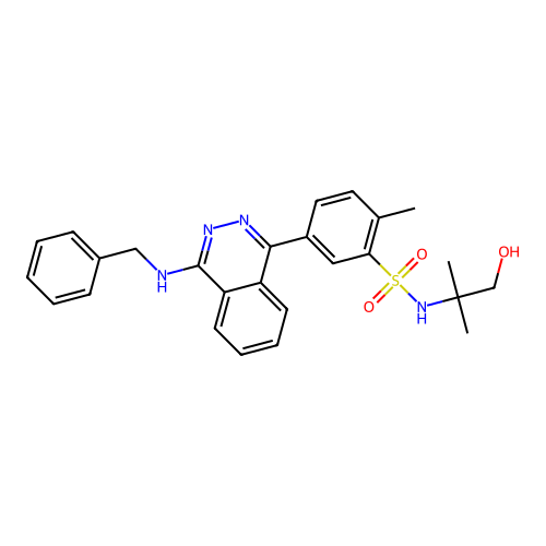 5-[4-(benzylamino)phthalazin-1-yl]-N-(1-hydroxy-2-methylpropan-2-yl)-2-methylbenzenesulfonamide structure