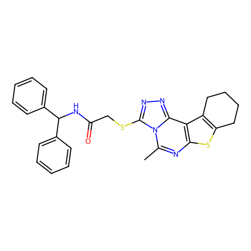 N-(diphenylmethyl)-2-[(5-methyl-8,9,10,11-tetrahydro[1]benzothieno[3,2-e][1,2,4]triazolo[4,3-c]pyrimidin-3-yl)sulfanyl]acetamide structure