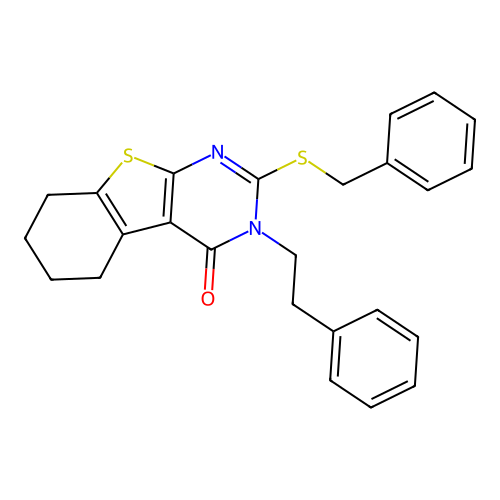 2-(benzylthio)-3-phenethyl-5,6,7,8-tetrahydrobenzo[4,5]thieno[2,3-d]pyrimidin-4(3H)-one structure