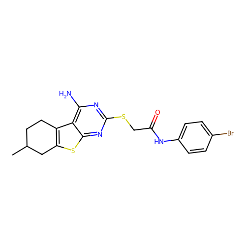 2-((4-amino-7-methyl-5,6,7,8-tetrahydrobenzo[4,5]thieno[2,3-d]pyrimidin-2-yl)thio)-N-(4-bromophenyl)acetamide structure