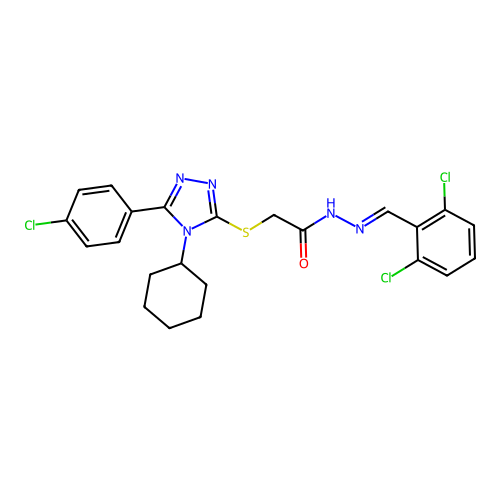 2-{[5-(4-chlorophenyl)-4-cyclohexyl-4H-1,2,4-triazol-3-yl]sulfanyl}-N'-[(E)-(2,6-dichlorophenyl)methylidene]acetohydrazide structure