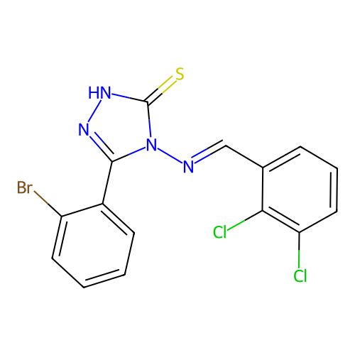 (E)-5-(2-bromophenyl)-4-((2,3-dichlorobenzylidene)amino)-4H-1,2,4-triazole-3-thiol structure