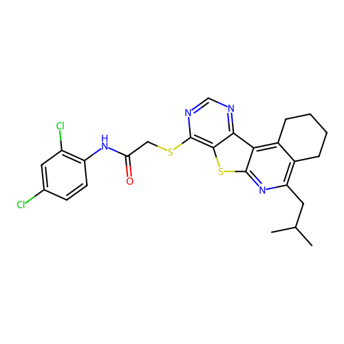 N-(2,4-dichlorophenyl)-2-((5-isobutyl-1,2,3,4-tetrahydropyrimido[4',5':4,5]thieno[2,3-c]isoquinolin-8-yl)thio)acetamide structure