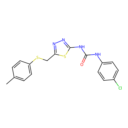 1-(4-chlorophenyl)-3-(5-((p-tolylthio)methyl)-1,3,4-thiadiazol-2-yl)urea structure