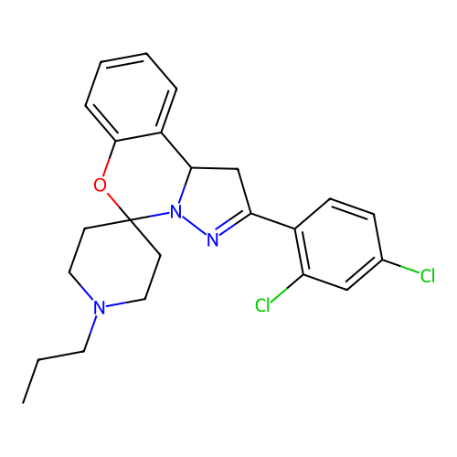 2'-(2,4-dichlorophenyl)-1-propyl-1',10b'-dihydrospiro[piperidine-4,5'-pyrazolo[1,5-c][1,3]benzoxazine] structure