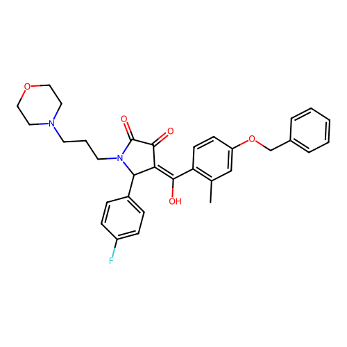 (4E)-5-(4-fluorophenyl)-4-[hydroxy-(2-methyl-4-phenylmethoxyphenyl)methylidene]-1-(3-morpholin-4-ylpropyl)pyrrolidine-2,3-dione structure