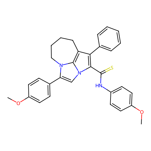 N,4-bis(4-methoxyphenyl)-1-phenyl-5,6,7,8-tetrahydro-2a,4a-diazacyclopenta[cd]azulene-2-carbothioamide structure