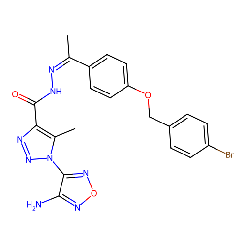 (Z)-1-(4-amino-1,2,5-oxadiazol-3-yl)-N'-(1-(4-((4-bromobenzyl)oxy)phenyl)ethylidene)-5-methyl-1H-1,2,3-triazole-4-carbohydrazide structure