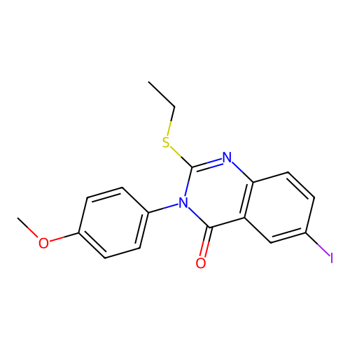 2-(ethylsulfanyl)-6-iodo-3-(4-methoxyphenyl)quinazolin-4(3H)-one structure