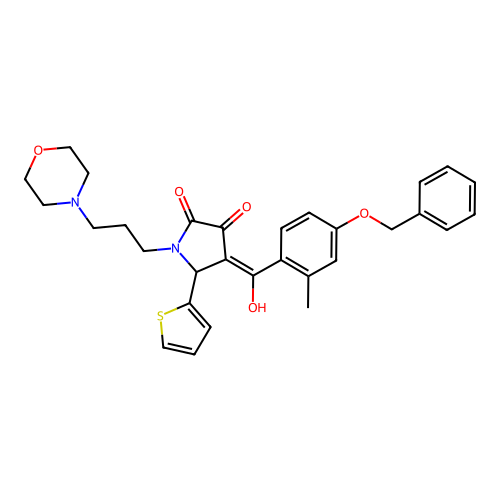 (4E)-4-[hydroxy-(2-methyl-4-phenylmethoxyphenyl)methylidene]-1-(3-morpholin-4-ylpropyl)-5-thiophen-2-ylpyrrolidine-2,3-dione structure