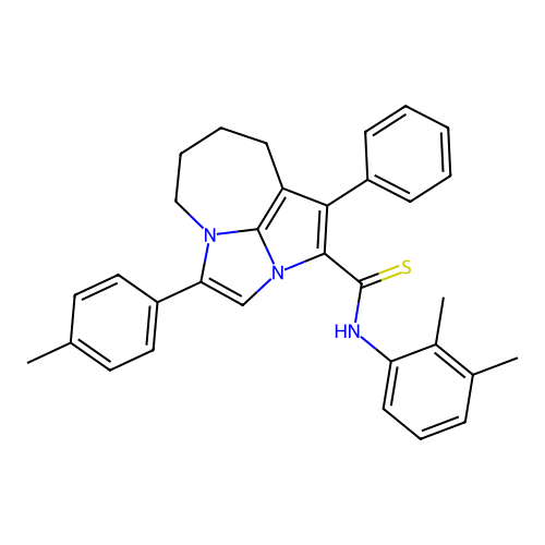N-(2,3-dimethylphenyl)-1-phenyl-4-(p-tolyl)-5,6,7,8-tetrahydro-2a,4a-diazacyclopenta[cd]azulene-2-carbothioamide structure