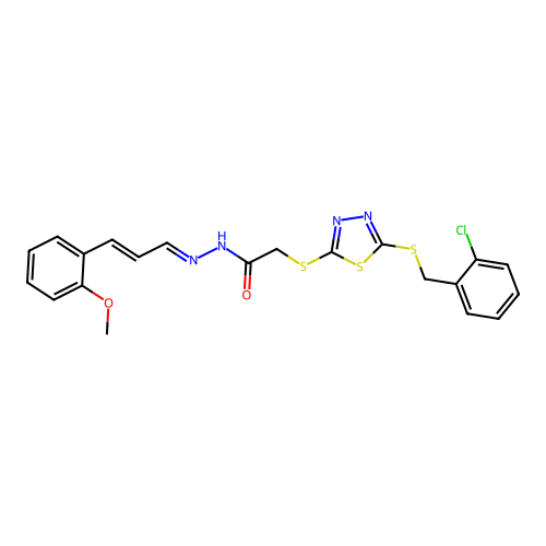 (E)-2-((5-((2-chlorobenzyl)thio)-1,3,4-thiadiazol-2-yl)thio)-N'-((E)-3-(2-methoxyphenyl)allylidene)acetohydrazide structure