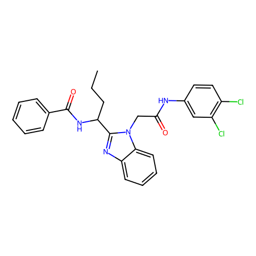 N-[1-(1-{2-[(3,4-dichlorophenyl)amino]-2-oxoethyl}-1H-benzimidazol-2-yl)butyl]benzamide structure