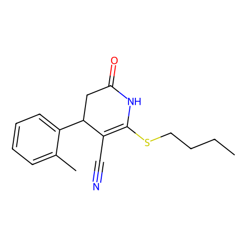 2-(butylsulfanyl)-4-(2-methylphenyl)-6-oxo-1,4,5,6-tetrahydropyridine-3-carbonitrile structure