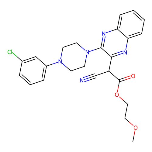 2-methoxyethyl {3-[4-(3-chlorophenyl)piperazin-1-yl]quinoxalin-2-yl}(cyano)acetate structure