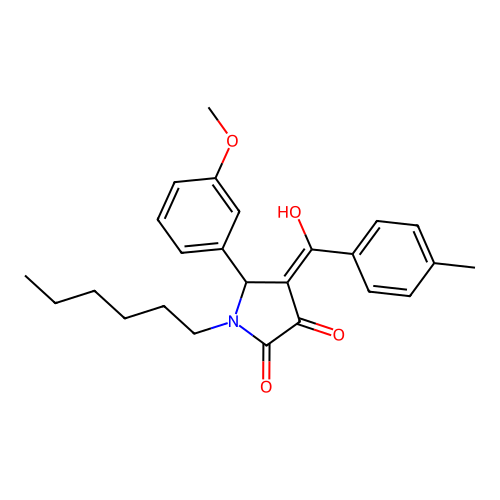 (4E)-1-hexyl-4-[hydroxy(4-methylphenyl)methylidene]-5-(3-methoxyphenyl)pyrrolidine-2,3-dione structure