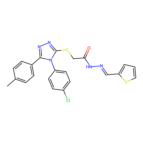2-{[4-(4-chlorophenyl)-5-(4-methylphenyl)-4H-1,2,4-triazol-3-yl]sulfanyl}-N'-[(E)-thiophen-2-ylmethylidene]acetohydrazide structure