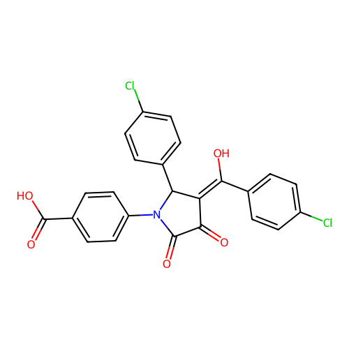 4-[(3E)-2-(4-chlorophenyl)-3-[(4-chlorophenyl)-hydroxymethylidene]-4,5-dioxopyrrolidin-1-yl]benzoic acid structure