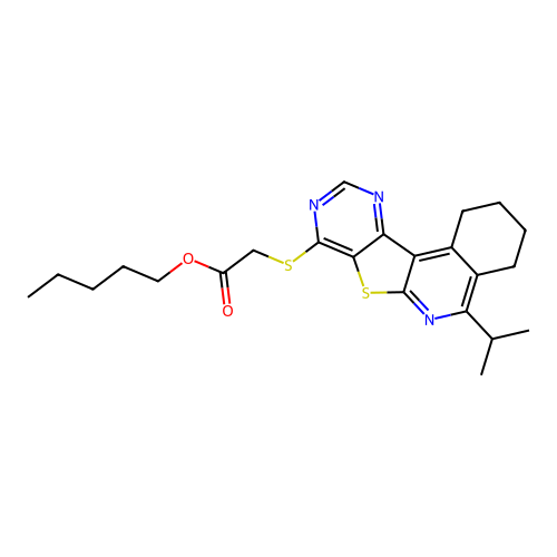 pentyl {[5-(propan-2-yl)-1,2,3,4-tetrahydropyrimido[4',5':4,5]thieno[2,3-c]isoquinolin-8-yl]sulfanyl}acetate structure