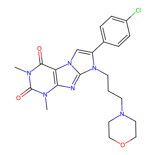 7-(4-chlorophenyl)-1,3-dimethyl-8-(3-morpholinopropyl)-1H-imidazo[2,1-f]purine-2,4(3H,8H)-dione structure