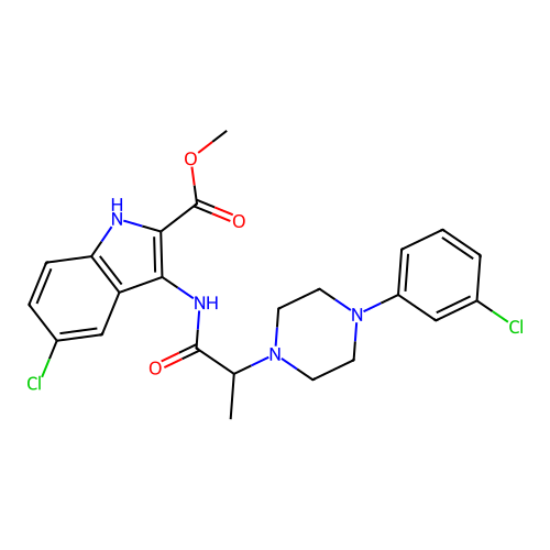 Methyl 5-chloro-3-[2-[4-(3-chlorophenyl)piperazin-1-yl]propanoylamino]-1H-indole-2-carboxylate structure