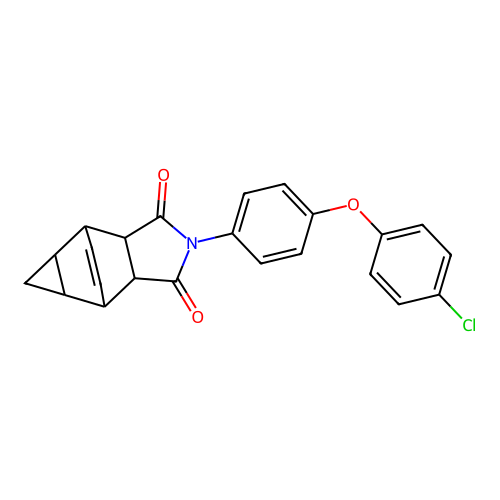 2-[4-(4-chlorophenoxy)phenyl]hexahydro-4,6-ethenocyclopropa[f]isoindole-1,3(2H,3aH)-dione structure