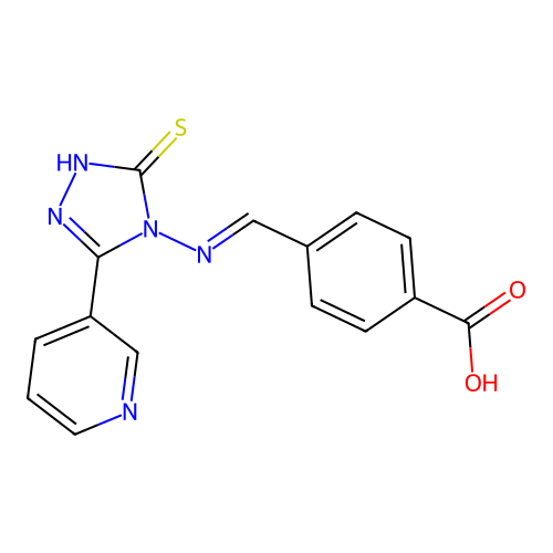 (E)-4-(((3-mercapto-5-(pyridin-3-yl)-4H-1,2,4-triazol-4-yl)imino)methyl)benzoic acid structure