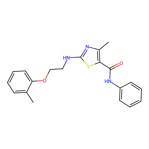 4-methyl-2-{[2-(2-methylphenoxy)ethyl]amino}-N-phenyl-1,3-thiazole-5-carboxamide structure
