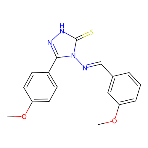 (E)-4-((3-methoxybenzylidene)amino)-5-(4-methoxyphenyl)-4H-1,2,4-triazole-3-thiol structure