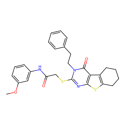 N-(3-methoxyphenyl)-2-((4-oxo-3-phenethyl-3,4,5,6,7,8-hexahydrobenzo[4,5]thieno[2,3-d]pyrimidin-2-yl)thio)acetamide structure