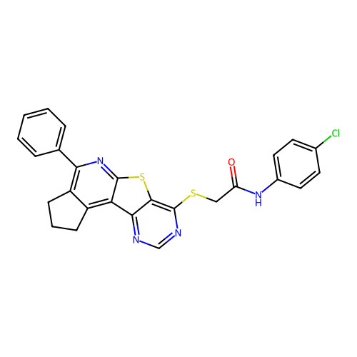 N-(4-chlorophenyl)-2-((4-phenyl-2,3-dihydro-1H-cyclopenta[4',5']pyrido[3',2':4,5]thieno[3,2-d]pyrimidin-7-yl)thio)acetamide structure