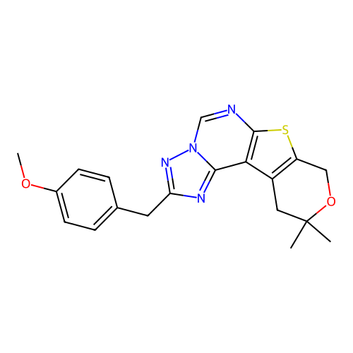 2-(4-methoxybenzyl)-10,10-dimethyl-10,11-dihydro-8H-pyrano[4',3':4,5]thieno[3,2-e][1,2,4]triazolo[1,5-c]pyrimidine structure
