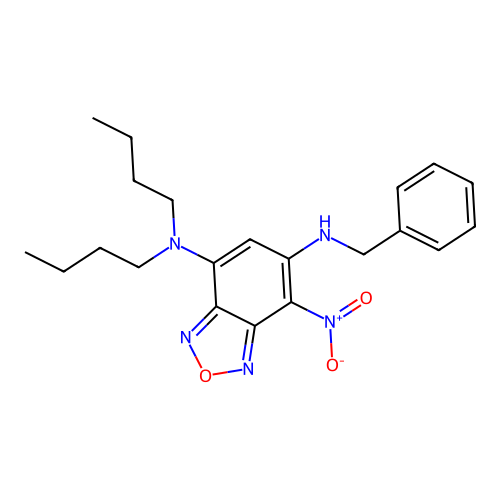 N~6~-benzyl-N~4~,N~4~-dibutyl-7-nitro-2,1,3-benzoxadiazole-4,6-diamine structure