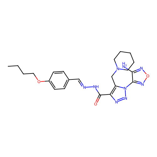 (E)-1-(4-amino-1,2,5-oxadiazol-3-yl)-N'-(4-butoxybenzylidene)-5-(piperidin-1-ylmethyl)-1H-1,2,3-triazole-4-carbohydrazide structure