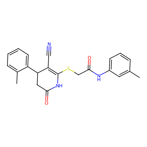 2-((3-cyano-6-oxo-4-(o-tolyl)-1,4,5,6-tetrahydropyridin-2-yl)thio)-N-(m-tolyl)acetamide structure