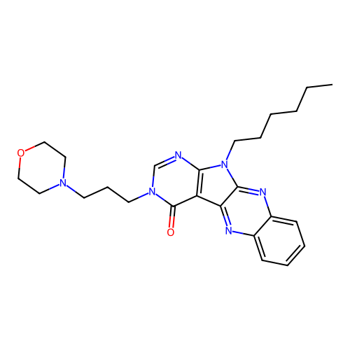 11-hexyl-3-[3-(morpholin-4-yl)propyl]-3,11-dihydro-4H-pyrimido[5',4':4,5]pyrrolo[2,3-b]quinoxalin-4-one structure