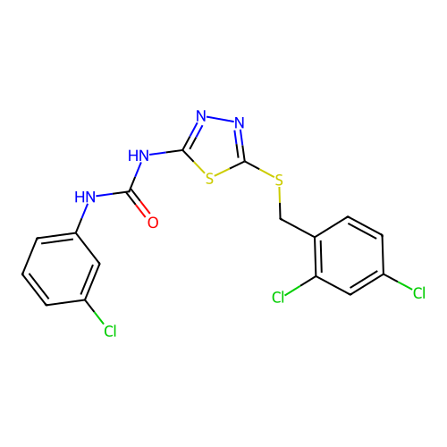 1-(3-chlorophenyl)-3-[5-[(2,4-dichlorophenyl)methylsulfanyl]-1,3,4-thiadiazol-2-yl]urea structure