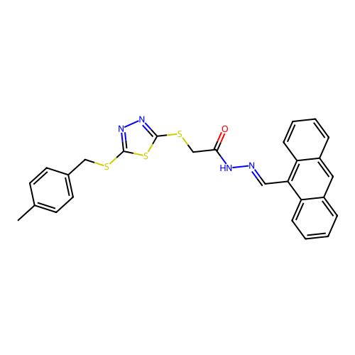 (E)-N'-(anthracen-9-ylmethylene)-2-((5-((4-methylbenzyl)thio)-1,3,4-thiadiazol-2-yl)thio)acetohydrazide structure