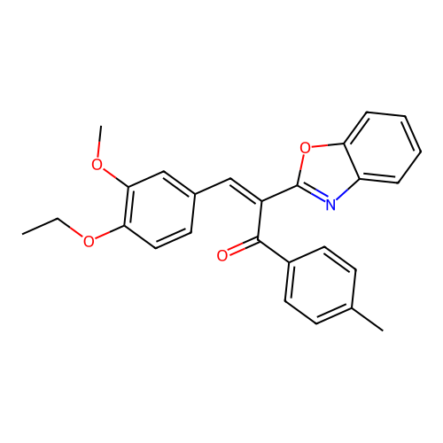 (2Z)-2-(1,3-benzoxazol-2-yl)-3-(4-ethoxy-3-methoxyphenyl)-1-(4-methylphenyl)prop-2-en-1-one structure