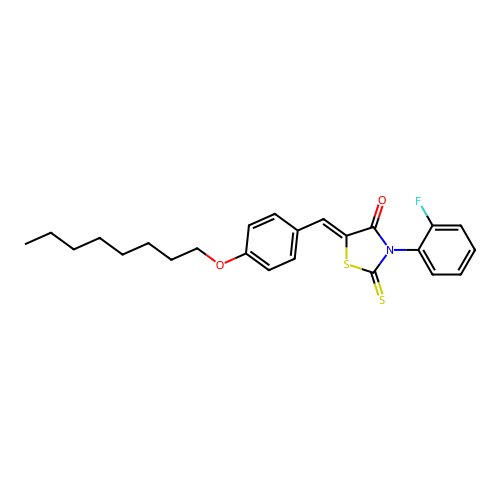 (5Z)-3-(2-fluorophenyl)-5-[4-(octyloxy)benzylidene]-2-thioxo-1,3-thiazolidin-4-one structure