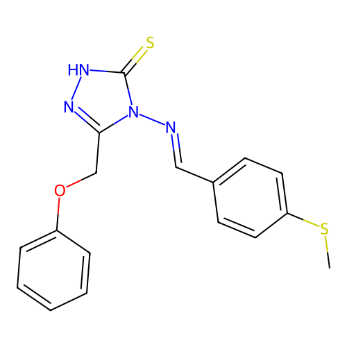 4-[(E)-(4-methylsulfanylphenyl)methylideneamino]-3-(phenoxymethyl)-1H-1,2,4-triazole-5-thione structure