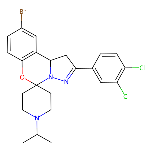 9'-bromo-2'-(3,4-dichlorophenyl)-1-(propan-2-yl)-1',10b'-dihydrospiro[piperidine-4,5'-pyrazolo[1,5-c][1,3]benzoxazine] structure