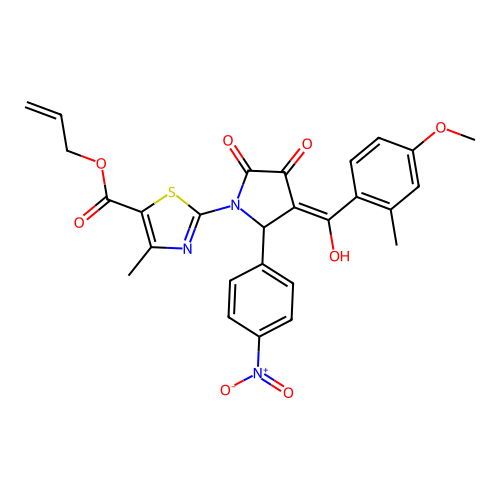 allyl 2-(3-hydroxy-4-(4-methoxy-2-methylbenzoyl)-5-(4-nitrophenyl)-2-oxo-2,5-dihydro-1H-pyrrol-1-yl)-4-methylthiazole-5-carboxylate structure