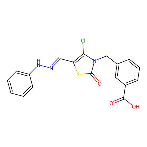 3-[4-Chloro-2-oxo-5-(phenyl-hydrazonomethyl)-thiazol-3-ylmethyl]-benzoic acid structure