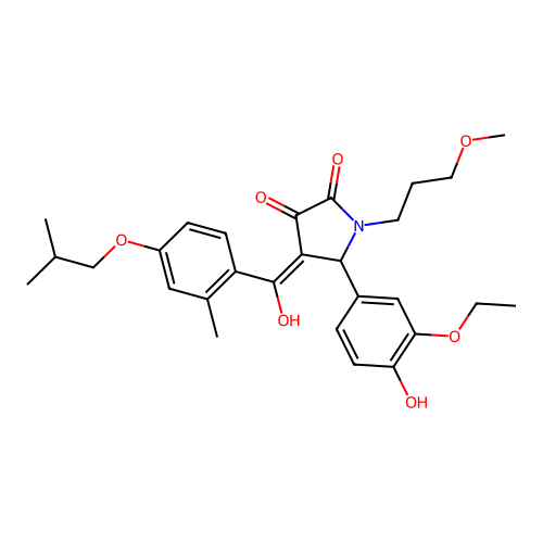 (4E)-5-(3-ethoxy-4-hydroxyphenyl)-4-[hydroxy-[2-methyl-4-(2-methylpropoxy)phenyl]methylidene]-1-(3-methoxypropyl)pyrrolidine-2,3-dione structure
