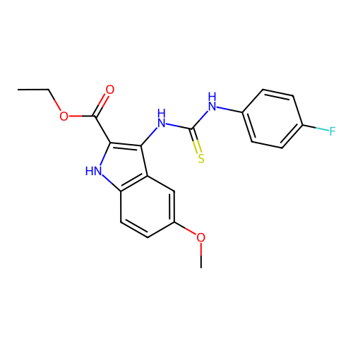 ethyl 3-{[(4-fluorophenyl)carbamothioyl]amino}-5-methoxy-1H-indole-2-carboxylate structure