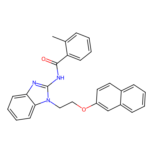 2-methyl-N-{1-[2-(naphthalen-2-yloxy)ethyl]-1H-benzimidazol-2-yl}benzamide structure