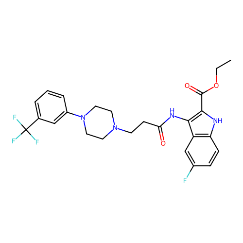 ethyl 5-fluoro-3-(3-(4-(3-(trifluoromethyl)phenyl)piperazin-1-yl)propanamido)-1H-indole-2-carboxylate structure