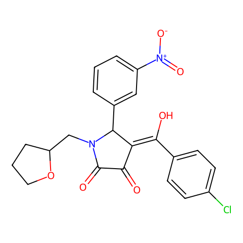 (4E)-4-[(4-chlorophenyl)(hydroxy)methylidene]-5-(3-nitrophenyl)-1-(tetrahydrofuran-2-ylmethyl)pyrrolidine-2,3-dione structure