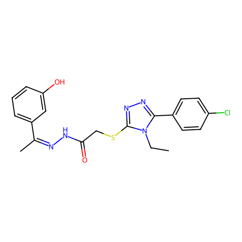 2-{[5-(4-chlorophenyl)-4-ethyl-4H-1,2,4-triazol-3-yl]sulfanyl}-N'-[(1Z)-1-(3-hydroxyphenyl)ethylidene]acetohydrazide structure